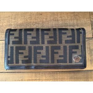 Vintage Fendi Wallet Women's Brown Black Zucca Canvas Leather Italy FF Logo 90s